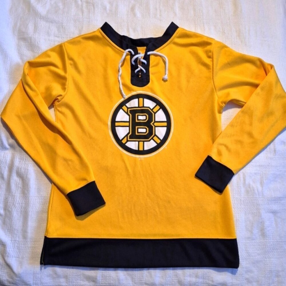 Boston Bruins women's juniors 7-9 medium gold long sleeved shirt 2 tiny flaws